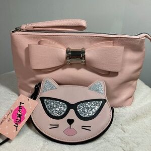 Betsey Johnson Large Clutch w/Bow & Kitty Coin Purse